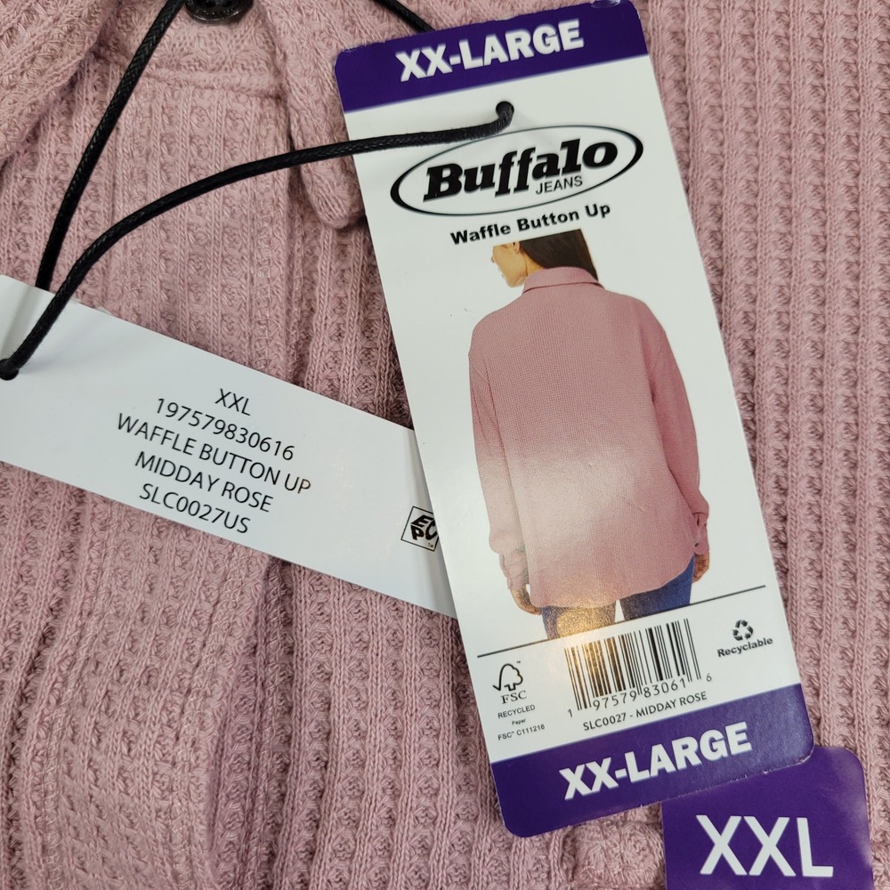 Buffalo David Bitton Womens XXL Waffle Knit Button Up Midday Rose Shirt NWT - Picture 3 of 7